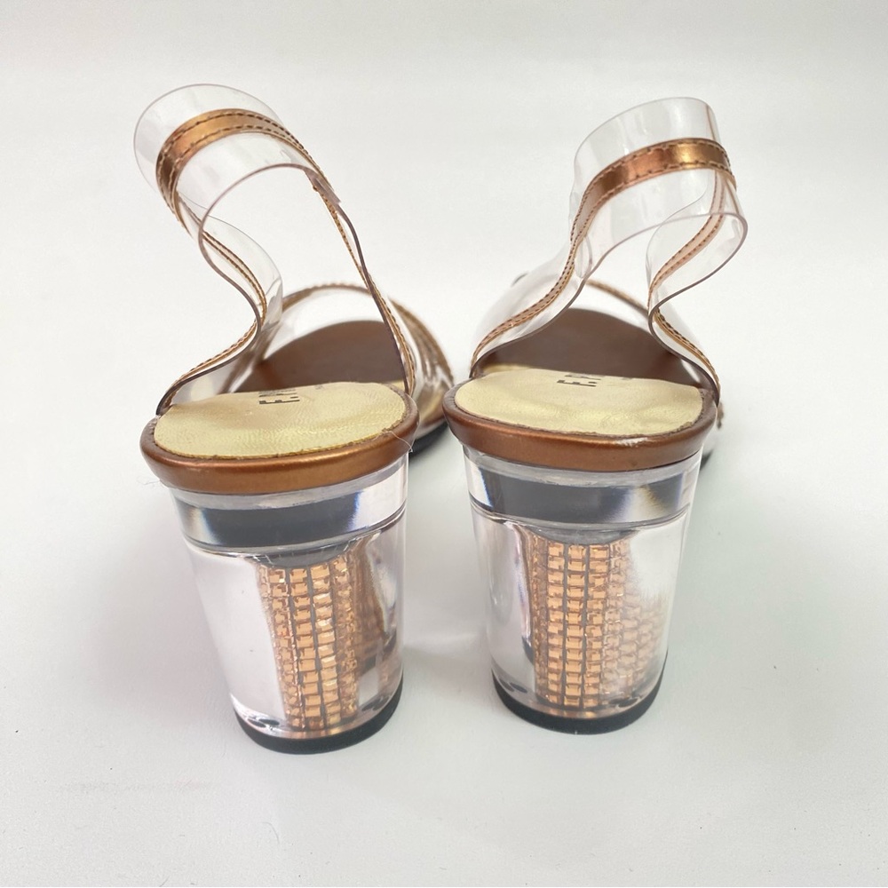 F. Pinet Paris Clear Rhinestone Slingback Peep Toe Womens Heeled Sandals Shoes 5 - Picture 14 of 16